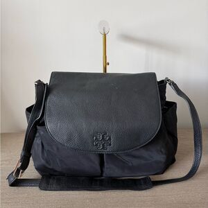 Tory Burch Thea Baby & Mom Messenger Diaper Bag in Black Leather & Nylon